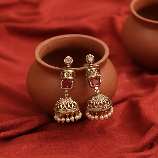 Traditional Square Mehendi Plated Jhumka