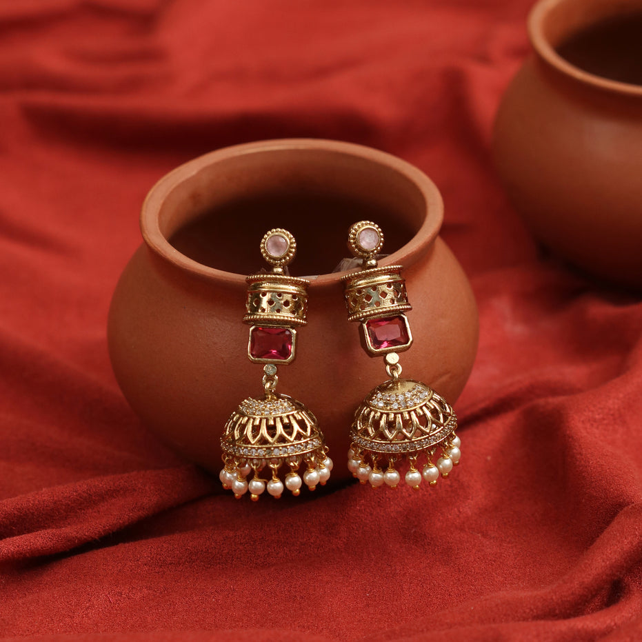 Traditional Square Mehendi Plated Jhumka