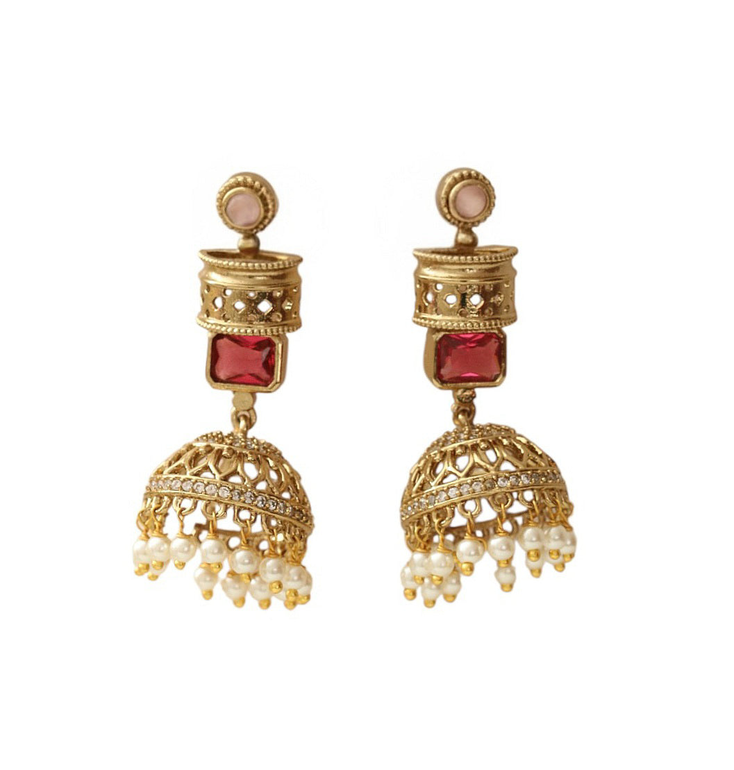 Traditional Square Mehendi Plated Jhumka