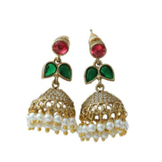 Traditional Single Leaf Petals Mehendi Plated Jhumka