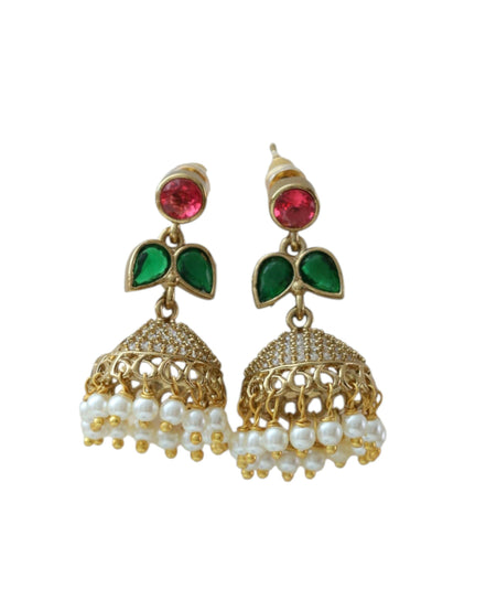 Traditional Single Leaf Petals Mehendi Plated Jhumka