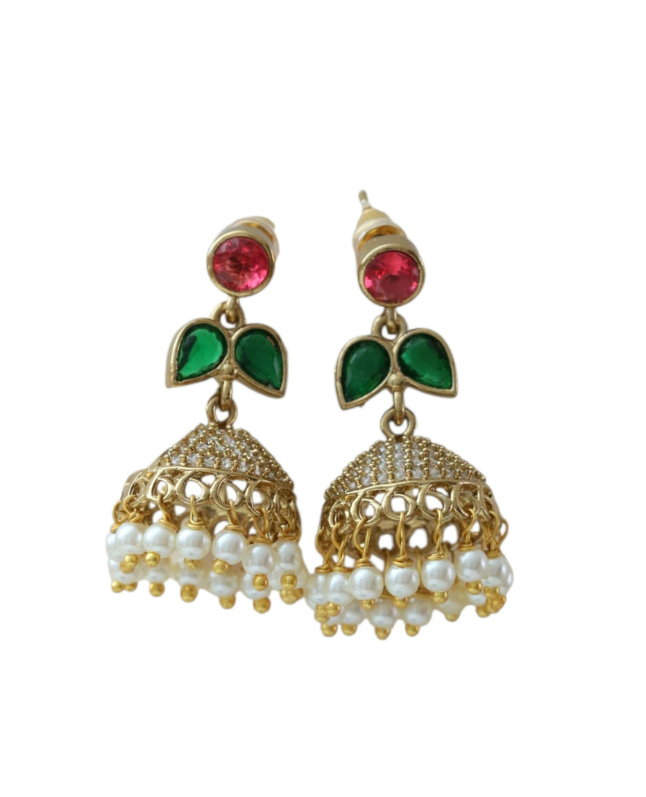 Traditional Single Leaf Petals Mehendi Plated Jhumka