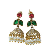 Traditional Single Leaf Petals Mehendi Plated Jhumka