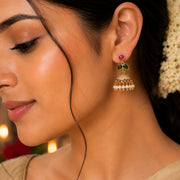 Traditional Single Leaf Petals Mehendi Plated Jhumka