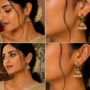 Traditional Single Leaf Petals Mehendi Plated Jhumka
