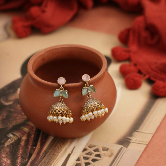 Traditional Single Leaf Petals Mehendi Plated Jhumka