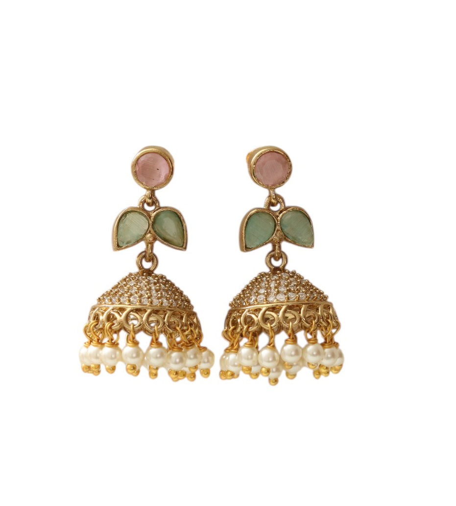 Traditional Single Leaf Petals Mehendi Plated Jhumka