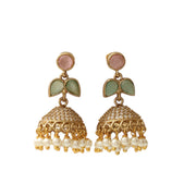 Traditional Single Leaf Petals Mehendi Plated Jhumka