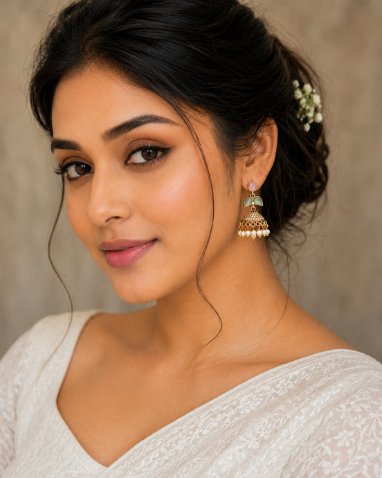 Traditional Single Leaf Petals Mehendi Plated Jhumka