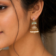 Traditional Single Leaf Petals Mehendi Plated Jhumka