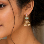 Traditional Single Leaf Petals Mehendi Plated Jhumka