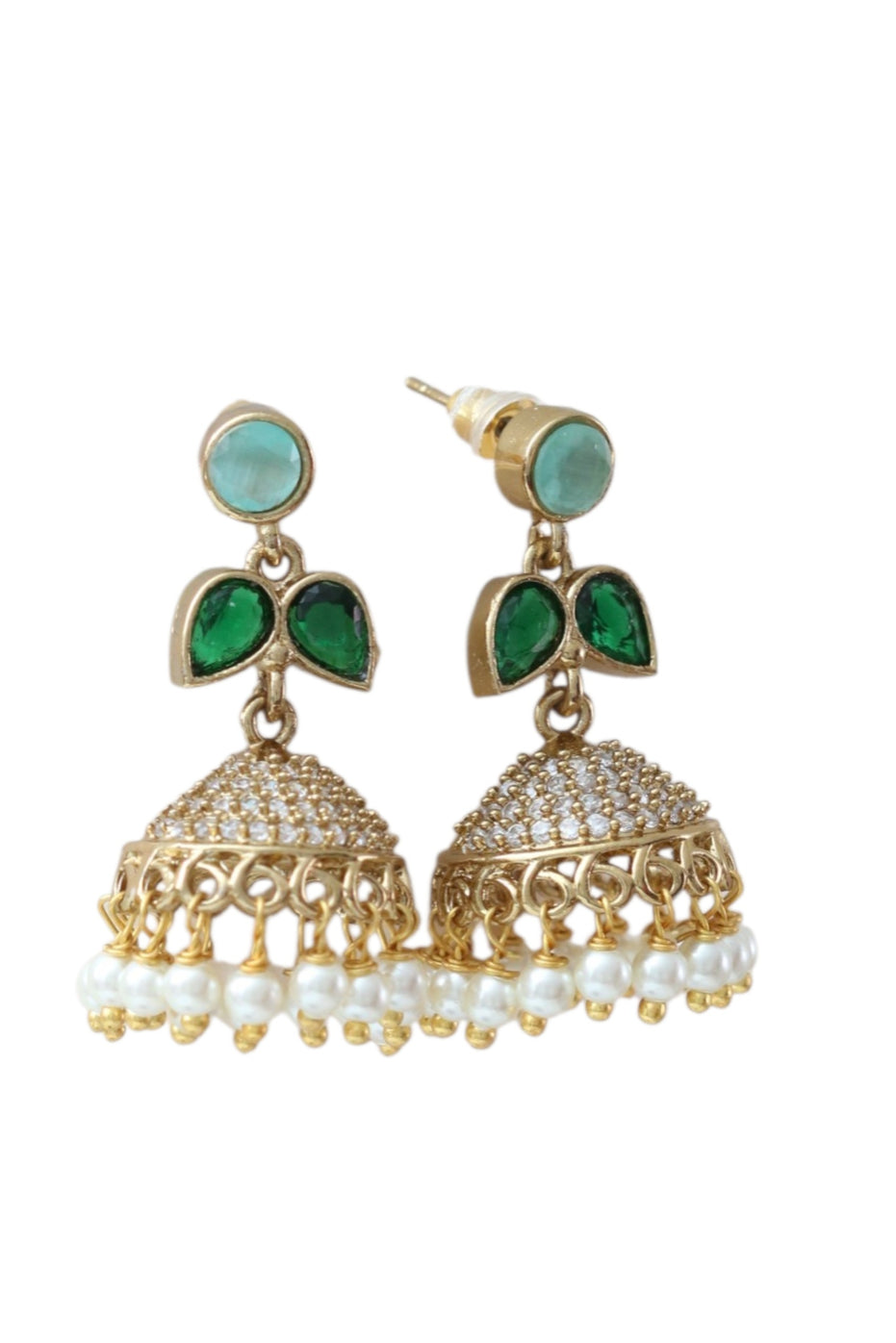 Traditional Single Leaf Petals Mehendi Plated Jhumka