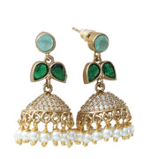 Traditional Single Leaf Petals Mehendi Plated Jhumka