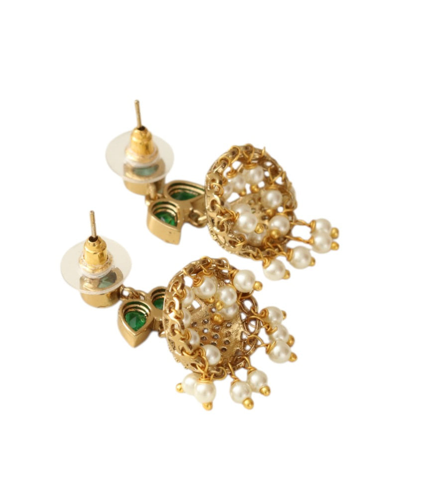 Traditional Single Leaf Petals Mehendi Plated Jhumka