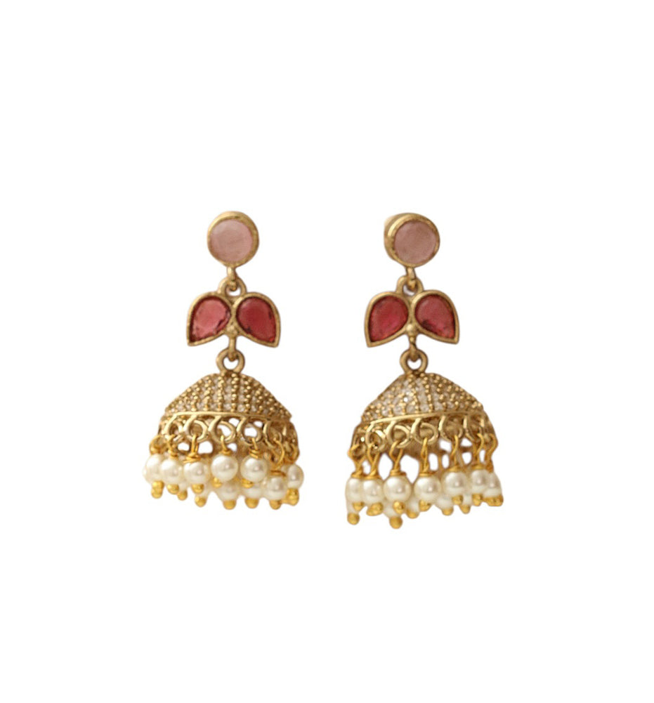 Traditional Single Leaf Petals Mehendi Plated Jhumka