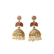 Traditional Single Leaf Petals Mehendi Plated Jhumka