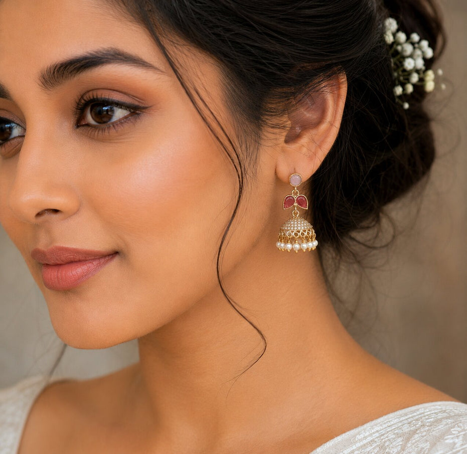 Traditional Single Leaf Petals Mehendi Plated Jhumka