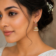 Traditional Single Leaf Petals Mehendi Plated Jhumka