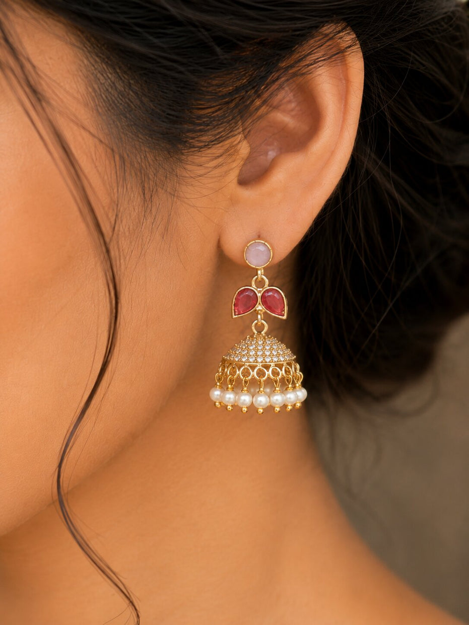 Traditional Single Leaf Petals Mehendi Plated Jhumka