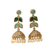 Traditional Double Layered Leaf Petals Mehendi Plated Jhumka