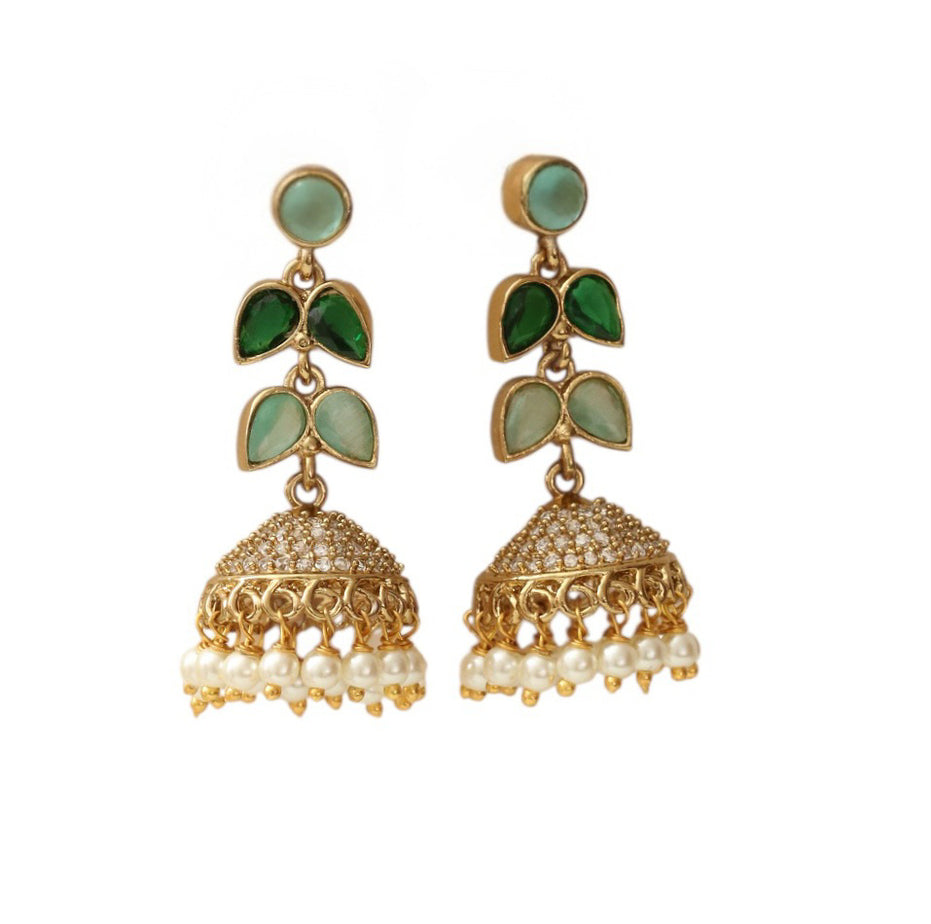 Traditional Double Layered Leaf Petals Mehendi Plated Jhumka