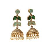 Traditional Double Layered Leaf Petals Mehendi Plated Jhumka