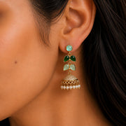 Traditional Double Layered Leaf Petals Mehendi Plated Jhumka