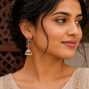 Traditional Double Layered Leaf Petals Mehendi Plated Jhumka