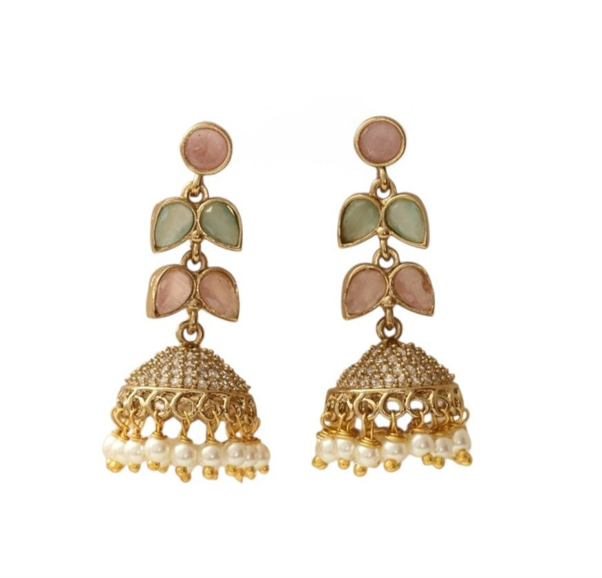 Traditional Double Layered Leaf Petals Mehendi Plated Jhumka