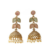 Traditional Double Layered Leaf Petals Mehendi Plated Jhumka