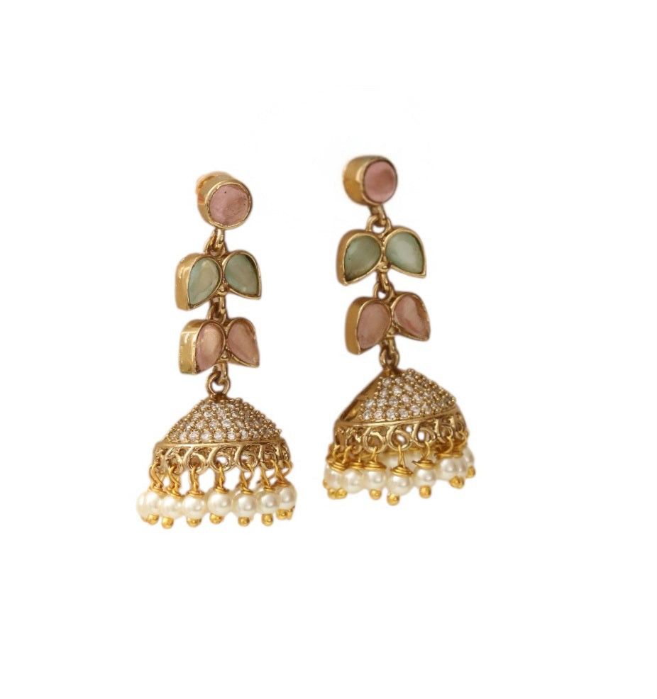 Traditional Double Layered Leaf Petals Mehendi Plated Jhumka