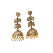 Traditional Double Layered Leaf Petals Mehendi Plated Jhumka