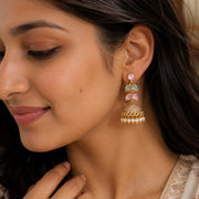 Traditional Double Layered Leaf Petals Mehendi Plated Jhumka