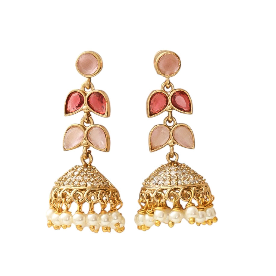 Traditional Double Layered Leaf Petals Mehendi Plated Jhumka