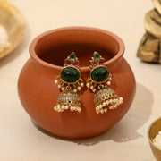 Pearl Drop Intricated Detailing Mehendi Plated Jhumka