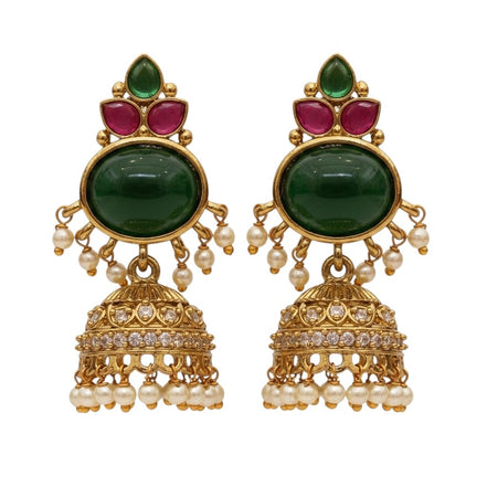 Pearl Drop Intricated Detailing Mehendi Plated Jhumka