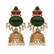 Pearl Drop Intricated Detailing Mehendi Plated Jhumka