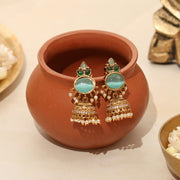 Pearl Drop Intricated Detailing Mehendi Plated Jhumka