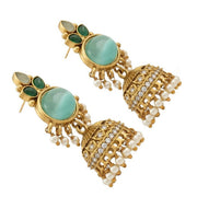 Pearl Drop Intricated Detailing Mehendi Plated Jhumka