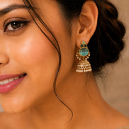 Pearl Drop Intricated Detailing Mehendi Plated Jhumka