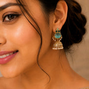Pearl Drop Intricated Detailing Mehendi Plated Jhumka
