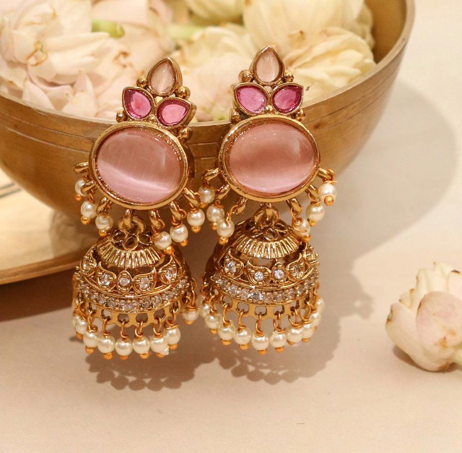 Pearl Drop Intricated Detailing Mehendi Plated Jhumka