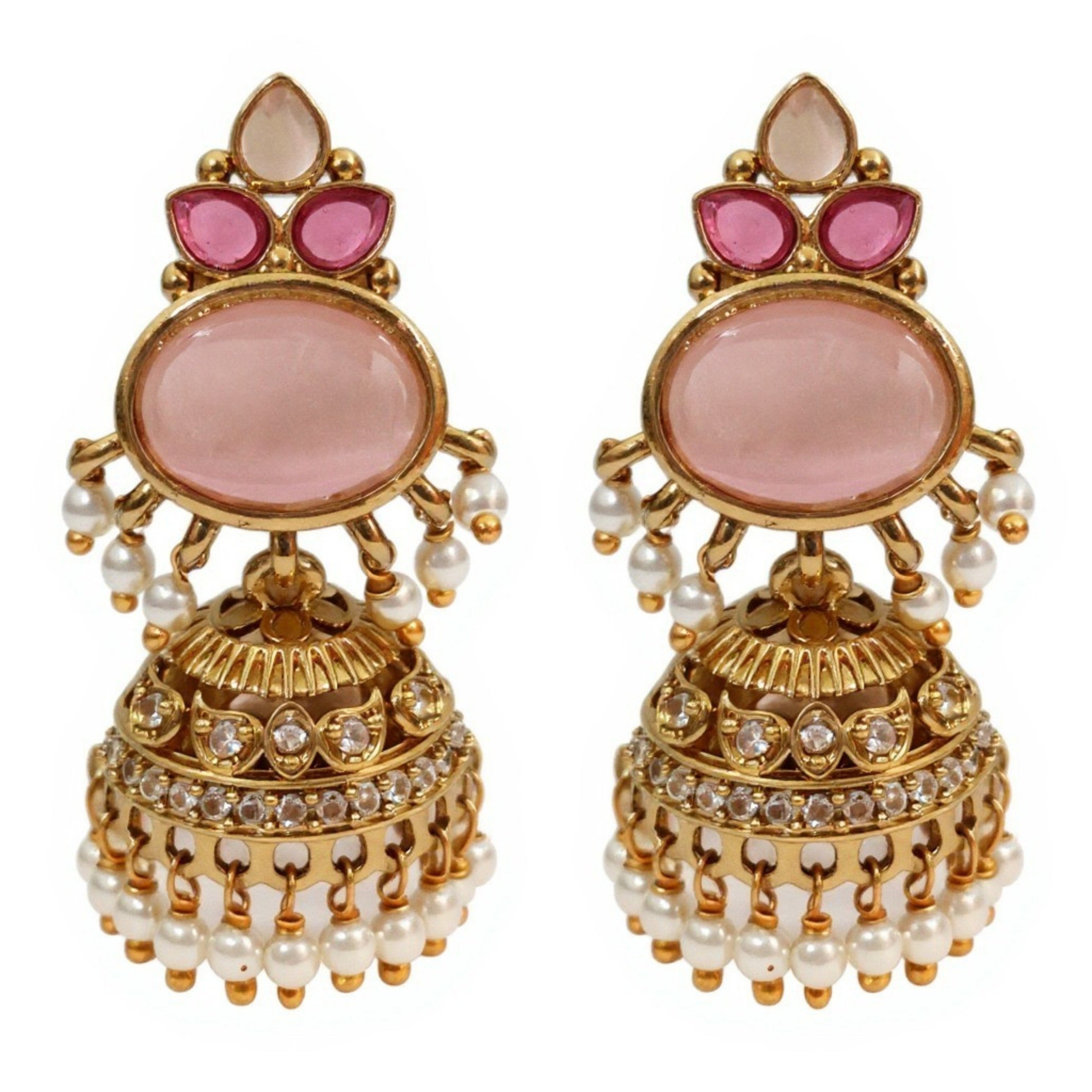 Pearl Drop Intricated Detailing Mehendi Plated Jhumka