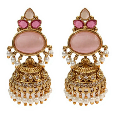 Pearl Drop Intricated Detailing Mehendi Plated Jhumka