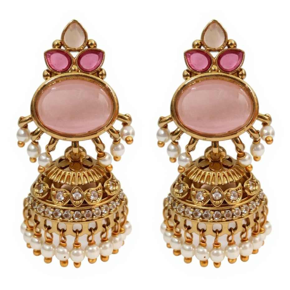 Pearl Drop Intricated Detailing Mehendi Plated Jhumka