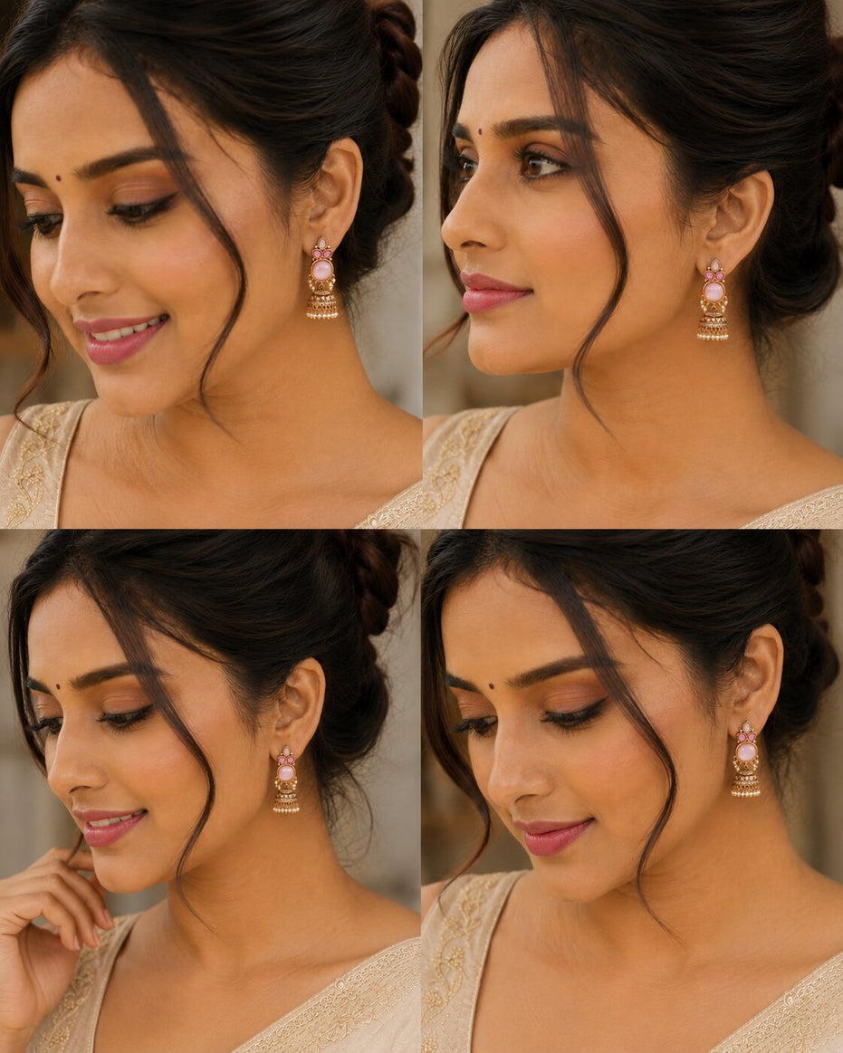 Pearl Drop Intricated Detailing Mehendi Plated Jhumka