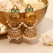 Pearl Drop Intricated Detailing Mehendi Plated Jhumka