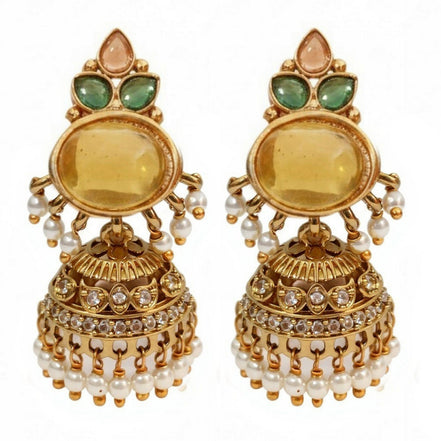 Pearl Drop Intricated Detailing Mehendi Plated Jhumka