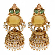 Pearl Drop Intricated Detailing Mehendi Plated Jhumka