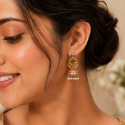 Pearl Drop Intricated Detailing Mehendi Plated Jhumka